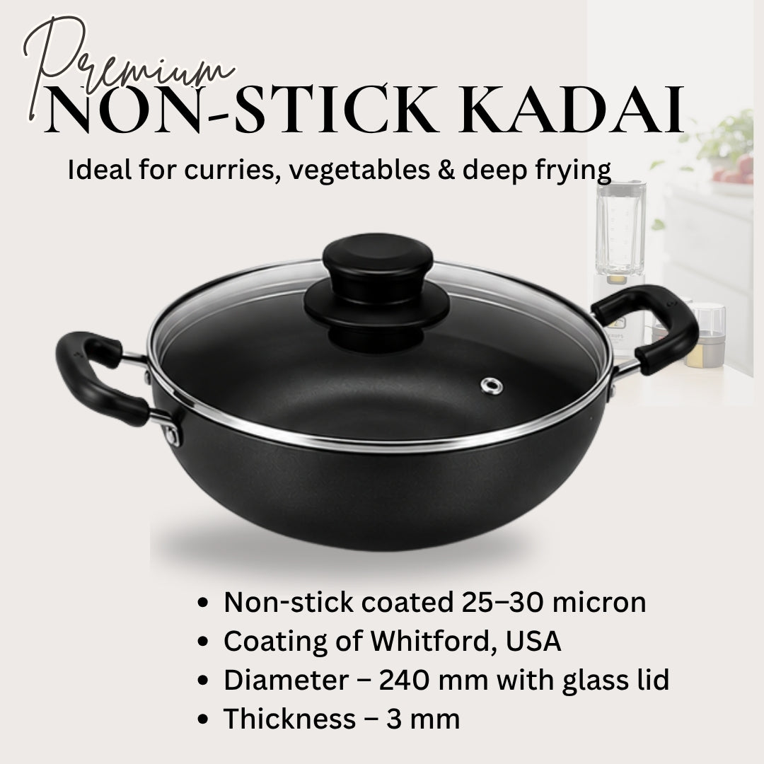 Primio Grey Non Stick Karahi with Lid