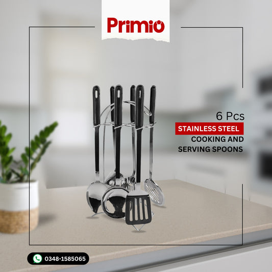 Stainless Steel Cooking & Serving Spoons Set (6 Pcs)