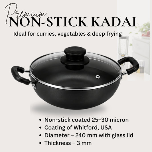 Primio Grey Non Stick Karahi with Lid